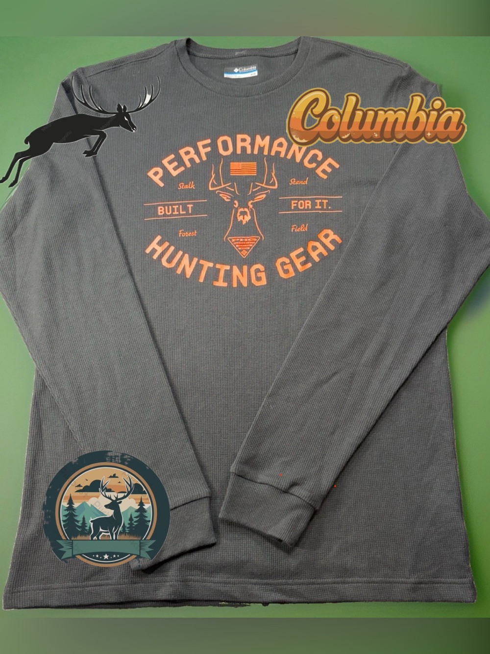 Columbia PHG Performance Hunting Gear Shirt Mens M Black Orange Waffle